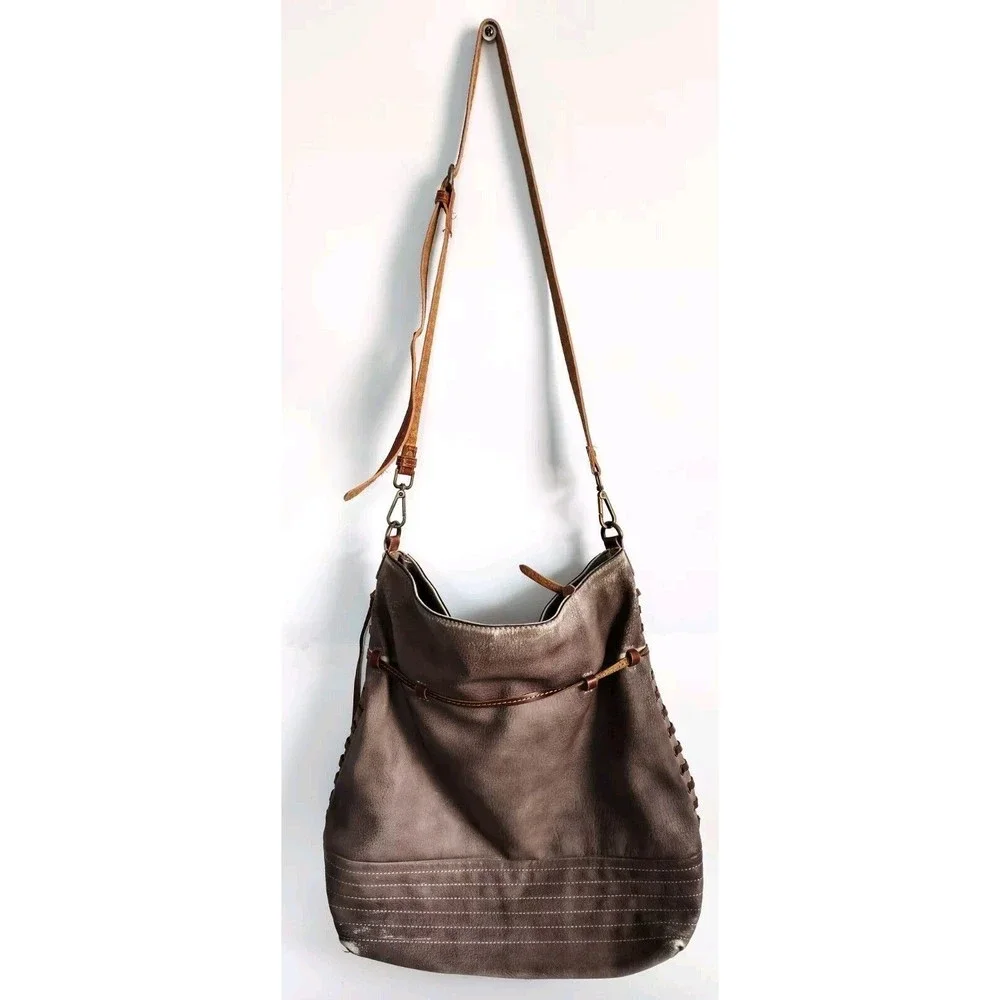 Free People Brown Leather Hobo Shoulder Bag with Tassels